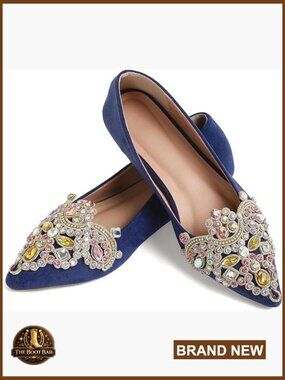 Rhinestone Pointed Flat Shoes Women Comfort Slip On Low Heel Wedding Ballet